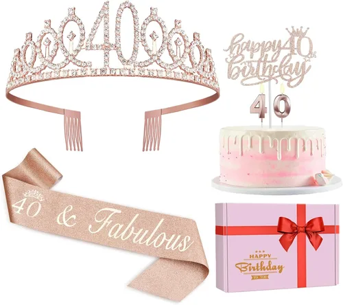 Miniatura 51 de Decoraciones de cumpleaños de 24 años para mujeres, incluyendo banda de cumpleaños, tiara/corona, velas numéricas y decoración de pastel, regalos