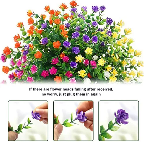 Miniatura 4 de 12 paquetes de flores artificiales para exteriores, plantas falsas para decoración de otoño y verano, flores de seda artificiales, resistencia