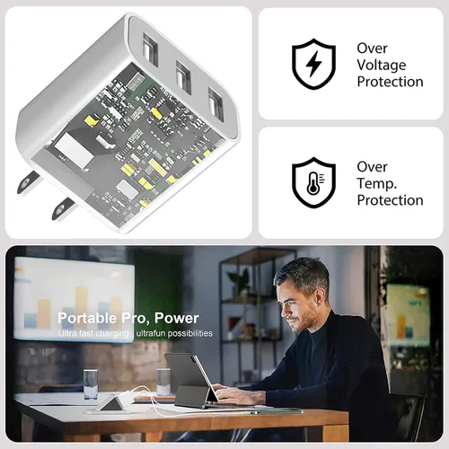 Miniatura 3 de Cargador de pared USB de 3 puertos, compatible con iPhone 14/13/12/11 Pro Max, Mini, SE, XR, XS Max, XS, X,8 Plus, iPad Pro, Air, Mini, Samsung