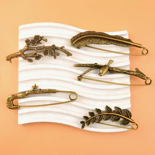 Miniatura 7 de Extra Large Safety Pins Vintage Crystal Tree Leaf Branch Brooches Big Alloy Heavy Duty Sweater Shawl Clip Brooch Pin for Clothing Dress Skirt Hat