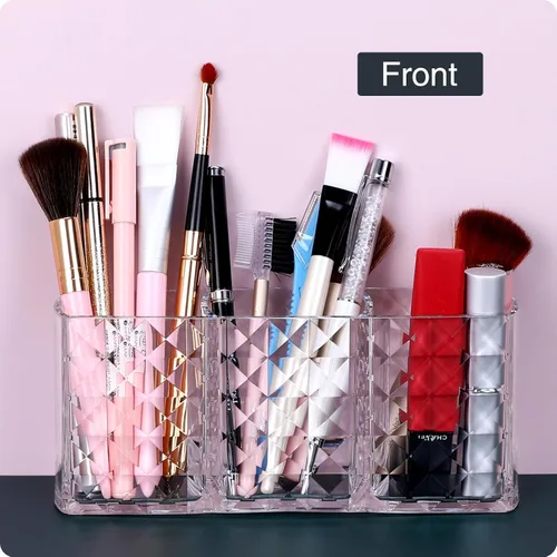 Miniatura 7 de MOSIKER Soporte para brochas de maquillaje para tocador, acrílico transparente, pequeño, compacto, delineador de labios, delineador de labios