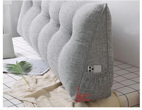 Miniatura 6 de Almohada de cuña de cabecera para cama individual/individual/Queen/King, almohada de lectura grande de lino y algodón, almohada triangular