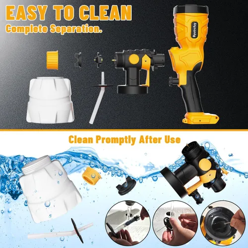 Miniatura 7 de Pulverizador de pintura para batería Dewalt de 20 V, pistola de pintura eléctrica HVLP de 300 W con boquillas de 4 tamaños y 3 patrones