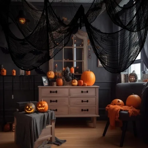 Miniatura 2 de NEBURORA Tela espeluznante de Halloween, 4 piezas de gasa espeluznante negra de 72 x 30 pulgadas, suministros de fiesta de Halloween para interiores