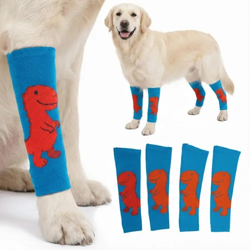 LovinPet Paquete de 4 rodilleras para perro, calentadores de piernas estilo dinosaurio para perros medianos y grandes, elásticos en 4 direcciones,