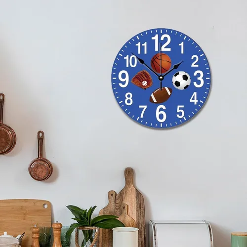Miniatura 3 de ArogGeld Reloj de pared deportivo para niños, 10 pulgadas, redondo, de madera, vintage, funciona con pilas, grande, silencioso, personalizado