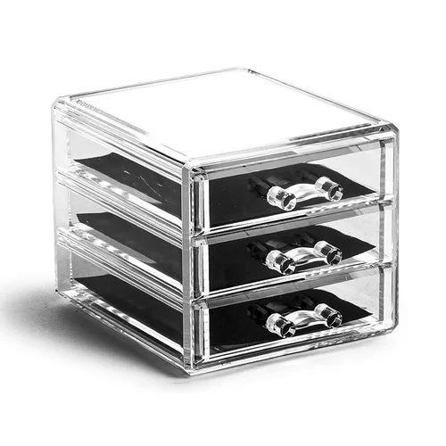 BINO THE MANHATTAN SERIES Organizador de cajones de maquillaje acrílico, 3 cajones pequeños, organizadores de belleza transparentes y