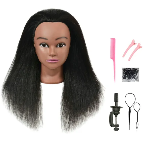Miniatura 8 de Cabeza de maniquí con cabello rizado afro 100% cabello humano real para práctica de peluquería, cosmetología, muñeca maniquí para peinado, extensión