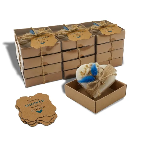 Juego de 12 regalos de baby shower para invitados, jabones perfumados en forma de corazón hechos a mano como regalos para bebé varón, regalos a