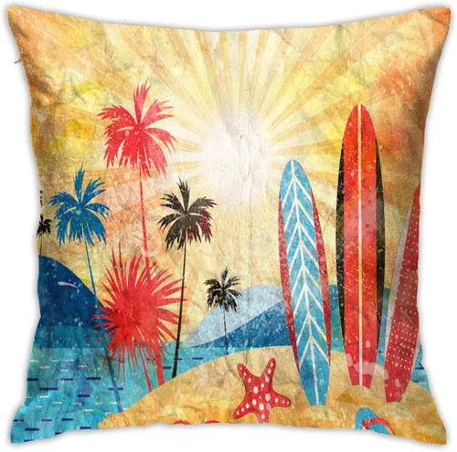 VARUN Fundas de almohada cuadradas con diseño vintage de estrellas de mar y estrellas de mar tropicales, palmeras, para decoración del hogar, sofá,