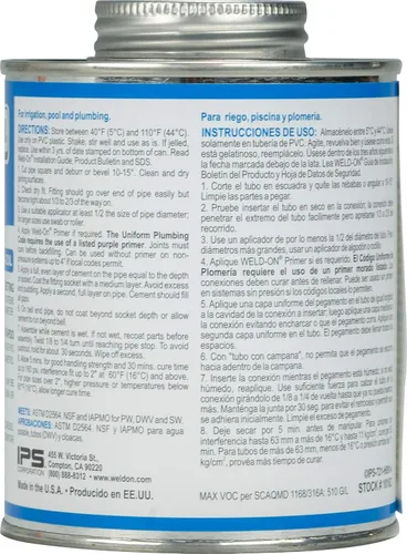 Miniatura 2 de Weld-ON 10162 721 Cemento solvente de PVC de cuerpo medio de alta resistencia, ajuste rápido y bajo contenido de compuestos orgánicos volátiles