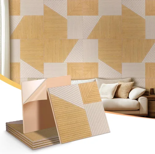 Paquete de 6 paneles acústicos para pared (cada uno de 23.6x23.6 pulgadas) - Reducción de ruido de 25dB, autoadhesivo color marrón | Decoración de
