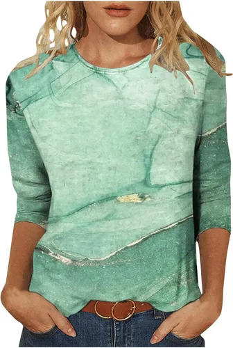 Miniatura 11 de Camisas de manga 3/4 para mujer, blusas casuales de verano 2026, cuello redondo, estampado floral, lindas, blusas holgadas 02 Beige