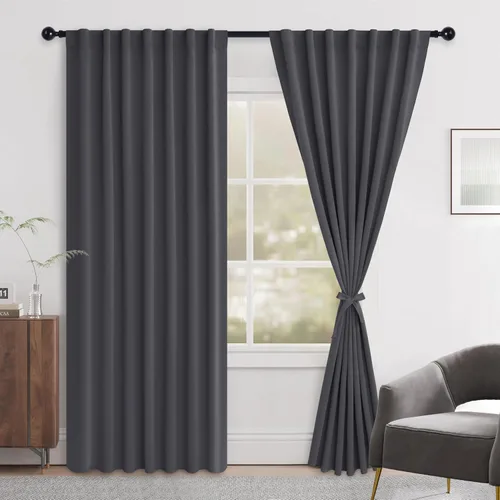 Miniatura 103 de Hiasan Cortinas opacas negras para dormitorio, cortinas opacas cortas de 45 pulgadas de largo, con aislamiento térmico, bolsillo para barra