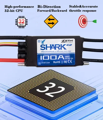 Miniatura 5 de ZTW Shark G2 Series 100A Bi-Direction Refrigeración por agua ESC sin escobillas con SBEC 8A/5V para barco RC y otros proyectos de bricolaje