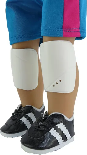 Miniatura 5 de American Fashion World Uniforme de fútbol rosa y azul para muñecas de 18 pulgadas Juego de 6 piezas Calidad premium y diseño moderno Ropa