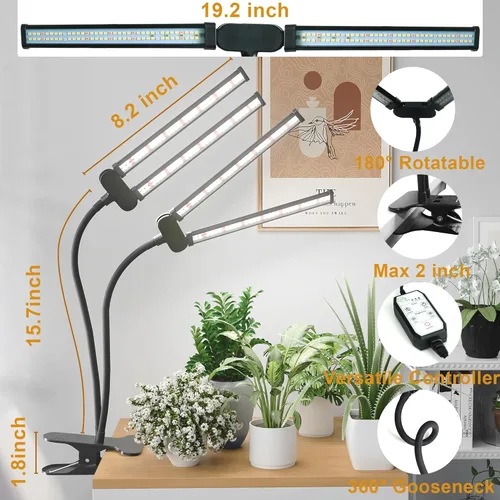 Miniatura 7 de Luz LED de cultivo, lámpara de crecimiento para plantas de interior con clip de espectro completo blanco súper brillante de 6000K con cabezal doble