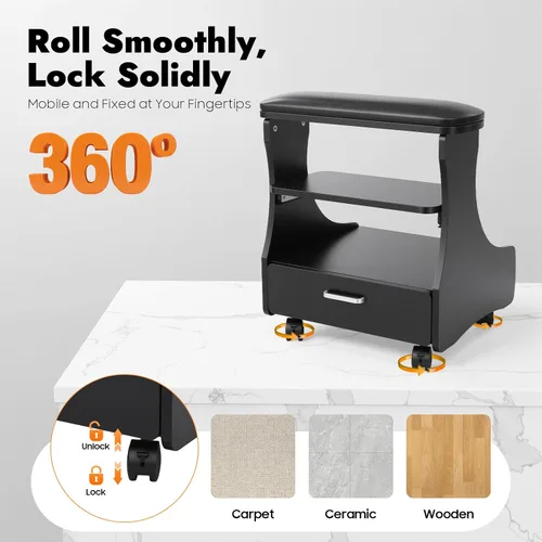 Miniatura 4 de Carrito de baño de pies de pedicura con ruedas, soporte de manicura, carrito portátil de esteticista para salón de belleza o spa de tecnología