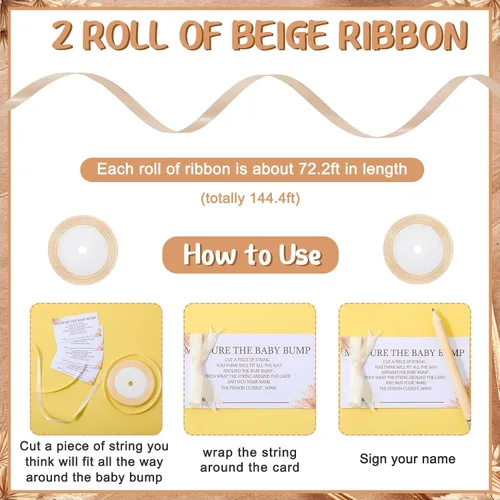 Miniatura 4 de Fumete Juego de 65 piezas para baby shower, incluye letrero bohemio de medir la protuberancia del bebé, 50 tarjetas de adivinanzas, 10 lápices, 2