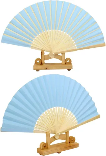 Miniatura 2 de Woohome 15 abanicos plegables de papel azul claro ventilador de bambú para baile, parte, picnic, regalo de fiesta de boda, decoración de boda