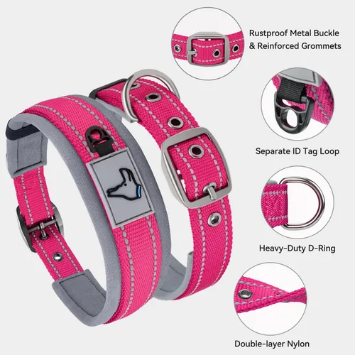 Miniatura 3 de Joytale Collar reflectante para perros extragrandes, de neopreno acolchado y ajustable, collares para mascotas de alta resistencia reflectantes