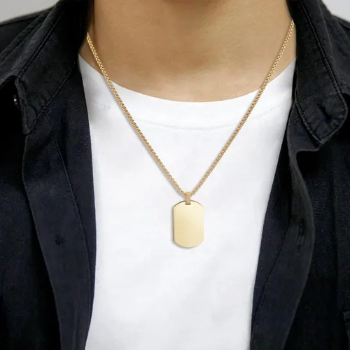 Miniatura 5 de Geoffrey Beene Collar con colgante de placa de perro grabable de acero inoxidable para hombre