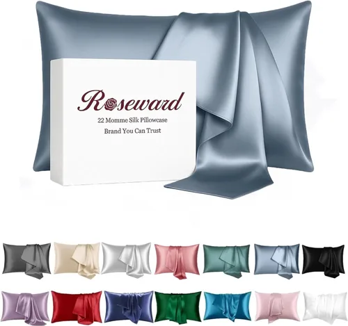 Miniatura 16 de Funda de almohada de seda morada para cabello y piel fabricada en EE. UU., fundas de almohada de seda pura de 22 mommes Queen con cremallera, grado