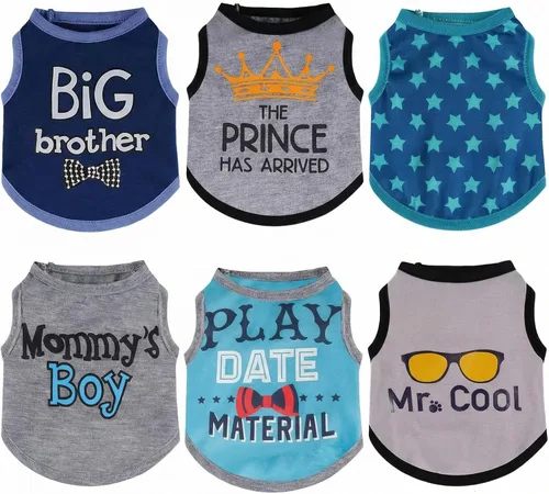 Miniatura 9 de Sadnyy Paquete de 6 Camisetas de Invierno para Perro Macho, Ropa para Mascotas, Camiseta sin Mangas para Gatito, Camisetas con Letras para Perros