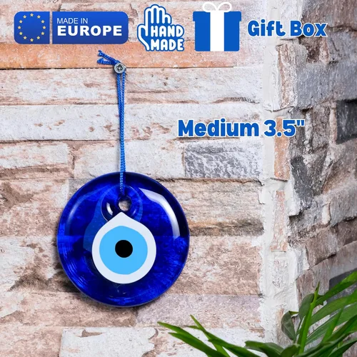 Miniatura 3 de BCS Decoración azul contra el mal de ojo de 3.5 pulgadas, adorno colgante de pared hecho a mano con amuleto turco griego de Nazar de buena suerte