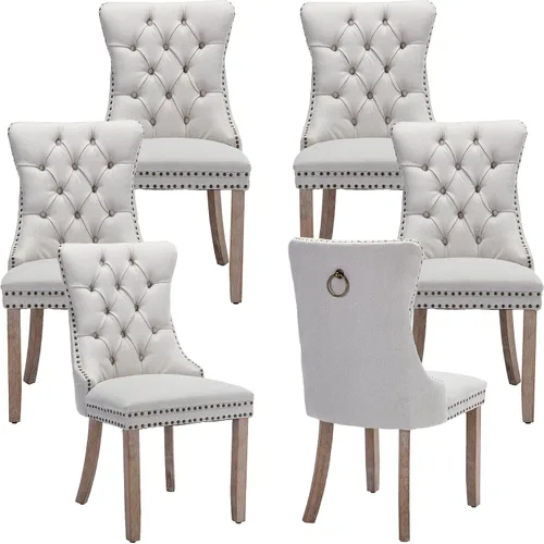 Sillas de Comedor Juego de 6 sillas de comedor tapizadas de lino, sillas de comedor modernas de mediados de siglo, sillas de cocina y comedor con