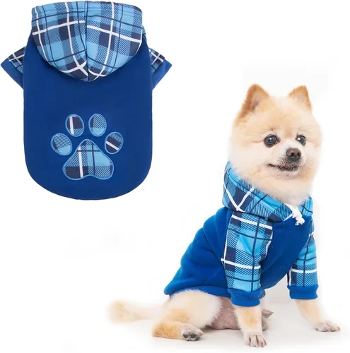 Miniatura 17 de KOOLTAIL Sudadera a cuadros con capucha, con gorro y bolsillo, para perros pequeños, medianos y grandes y gatos, abrigo suave y cálido para invierno