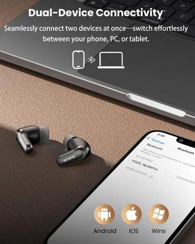 Miniatura 6 de TOZO NC20 Pro Auriculares inalámbricos con cancelación activa de ruido con pantalla táctil inteligente, audio LDAC de alta resolución, graves