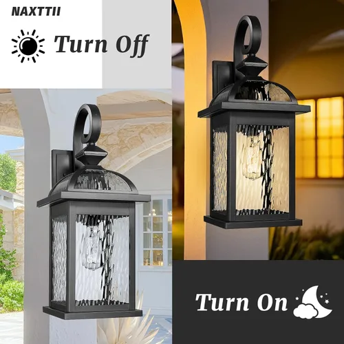 Miniatura 2 de Luces de pared para exteriores, lámpara exterior negra, montaje de pared con vidrio ondulado de agua de 15 pulgadas de altura, lámparas de pared