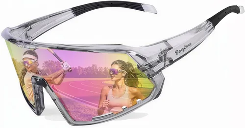 BangLong Gafas de sol deportivas para ciclismo, protección UV400, para pesca, conducción, correr, béisbol, para hombres y mujeres Transparente y rosa