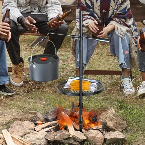 Miniatura 8 de VEVOR Parrilla giratoria para fogata, parrilla para hoyo de fuego con rejilla sobre hoyos de fuego, rejillas de parrilla de acero resistentes