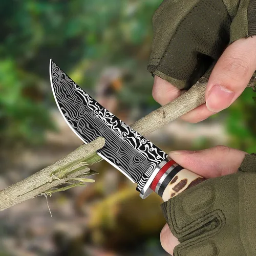 Miniatura 7 de Plys Cuchillo de hoja fija con funda de cuero, hecho a mano, acero inoxidable forjado, supervivencia, campamento, caza, táctico y cuchillo