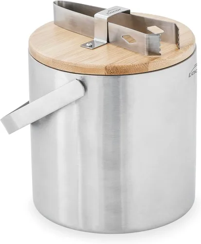 LACOR 65514 Nordic Ice Container, Acero Inoxidable, Aislante Doble Pared, Incluye Abrazadera Tapa 100% Bambú Natural 18/10, 5.5 in, Capacidad: 1,3 L