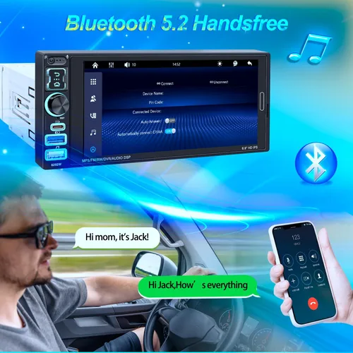 Miniatura 4 de Estéreo de coche de un solo DIN con Apple Carplay inalámbrico y Android Auto, radio IPS de 6.9 pulgadas con pantalla táctil Bluetooth 5.2, control