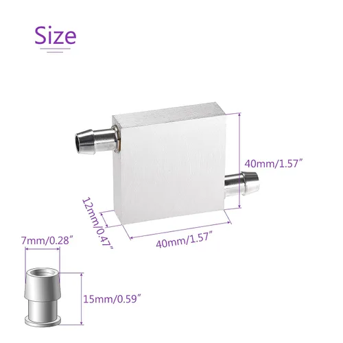 Miniatura 3 de DMiotech 1 paquete de 1.575 x 1.575 x 0.472 in de aluminio bloque de agua de refrigeración por computadora radiador pulido con 2 boquillas laterales