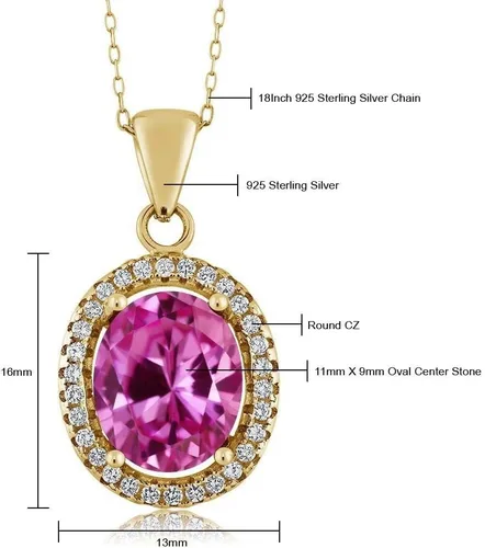 Miniatura 95 de Gem Stone King Collar con colgante de plata chapada en oro amarillo de 18 quilates de 0.433 x 0.354 in con piedra natal ovalada para mujer
