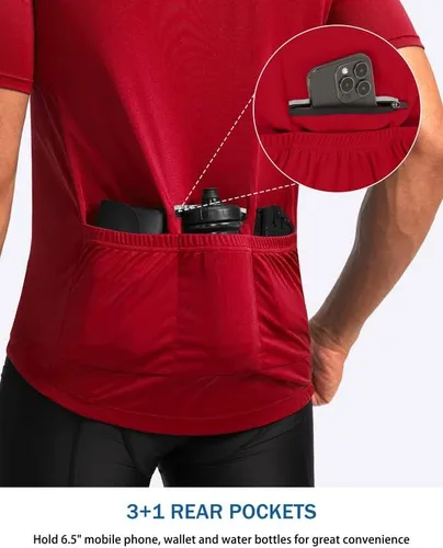Miniatura 3 de Bikewa Maillot de ciclismo para hombre que absorbe la humedad, manga corta, UPF media cremallera, ciclismo, ciclismo de carretera, camisas