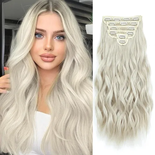 Miniatura 19 de Extensiones de cabello con clip para mujer, negro natural con reflejos marrones, 20 pulgadas, 6 piezas, extensiones de cabello largo, ondulado