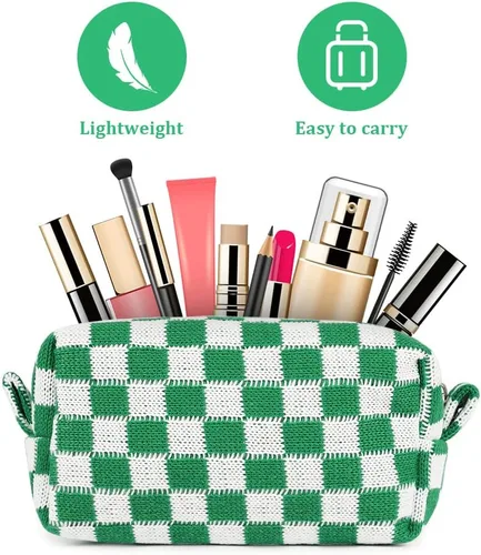 Miniatura 3 de Aucuu 2 bolsas de maquillaje a cuadros, bolsa de aseo portátil de viaje con cremallera, bolsa de maquillaje, bolsa de almacenamiento de cosméticos