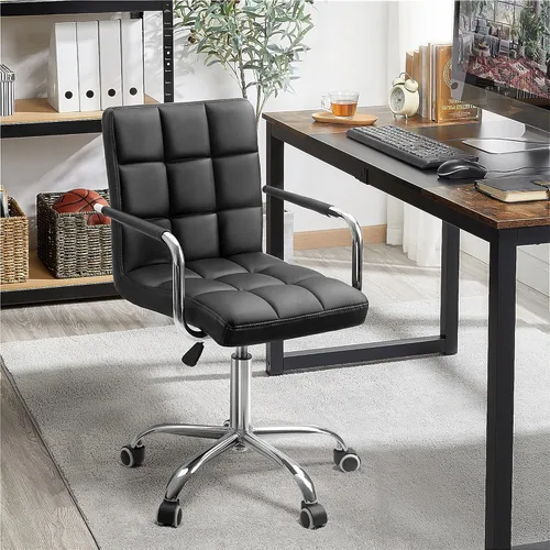 Miniatura 7 de Kemon Office Chiar - Silla de escritorio con reposabrazos/ruedas, piel sintética, respaldo medio, altura ajustable, silla de computadora (negro)