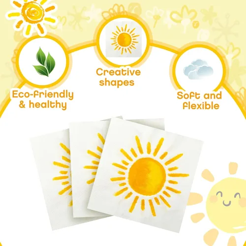 Miniatura 3 de Yeaqee 100 servilletas de papel boho Sunshine para el primer cumpleaños, baby shower, decoraciones de fiesta, papel desechable de 13 x 13 pulgadas