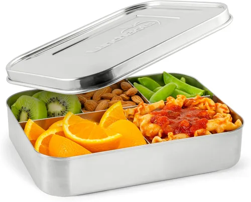 Miniatura 16 de Contenedor de comida con 3 secciones LunchBots Bento Trio, grandes, para niños y adultos., Puntos verdes