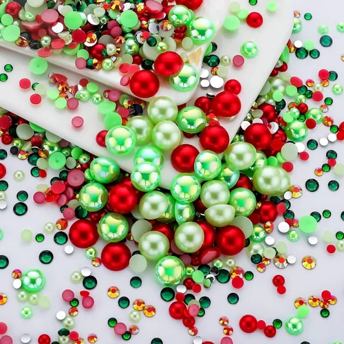 Miniatura 58 de 60g de Perlas Acuamarina Dorada con Diamantes de Imitación para Manualidades Tamaño Mixto 3mm-10mm Color AB Redondas Perlas Medias Planas Conjunto