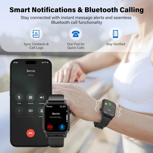 Miniatura 7 de Reloj inteligente, pantalla HD de 1.85 pulgadas, esfera dinámica 3D, actualización de 60 Hz, llamadas Bluetooth, linterna LED, más de 100 modos
