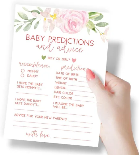 Miniatura 2 de Printed Party Predicciones de bebé y tarjetas de consejos para nuevos padres: juego de baby shower, deseos para mamá y papá, diseño floral