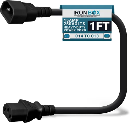 Miniatura 42 de IronBox Electric - Cable de Alimentación C14 a C13 de Servicio Pesado, 15A, 250V, Cable de Extensión para Computadora 14/3 AWG - Cables